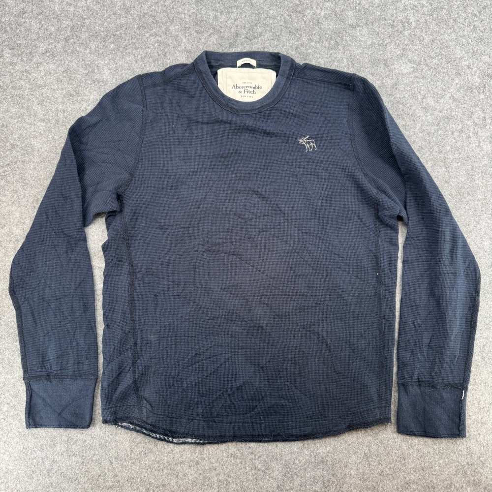 VTG Y2K Abercrombie & Fitch Shirt Mens M Muscle Fit Navy Blue Waffle Knit EUC